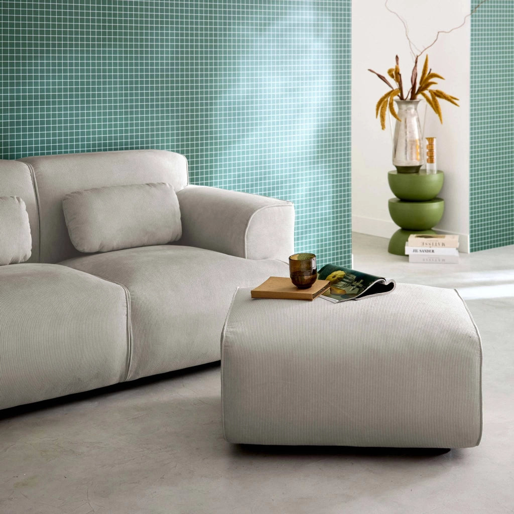 Poggiapiedi per divano wallas velluto a coste, beige grigio