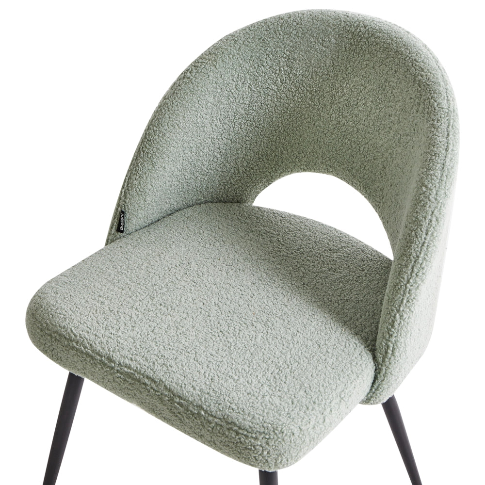 Set di 2 sedie da pranzo tessuto bouclè verde chiaro e metallo braccioli gambe in metallo moderna industriale