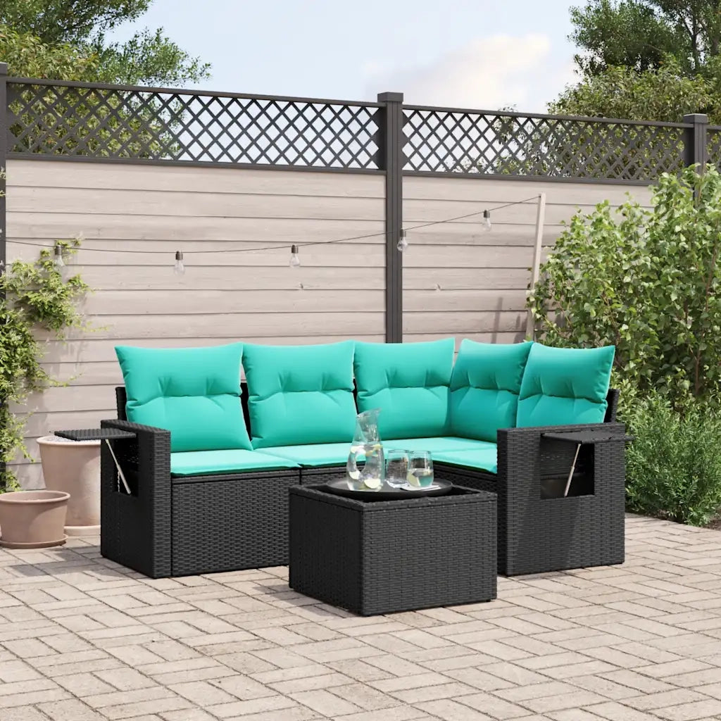 Set Divani da Giardino 5 pz con Cuscini Nero in Polyrattan 3220116