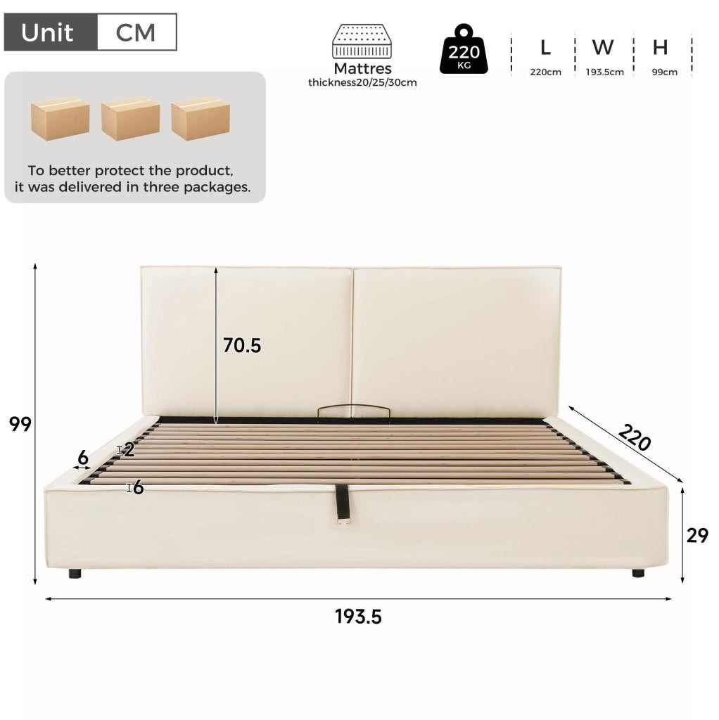 Letto matrimoniale 180x200 cm con contenitore idraulico; testiera imbottita in lino beige