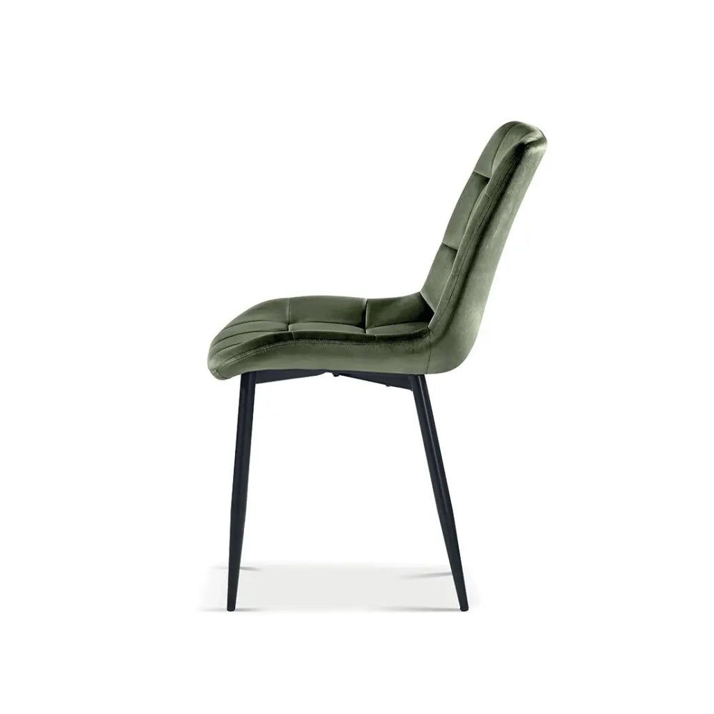 Sedia design KALI – Velluto verde e piedi in metallo