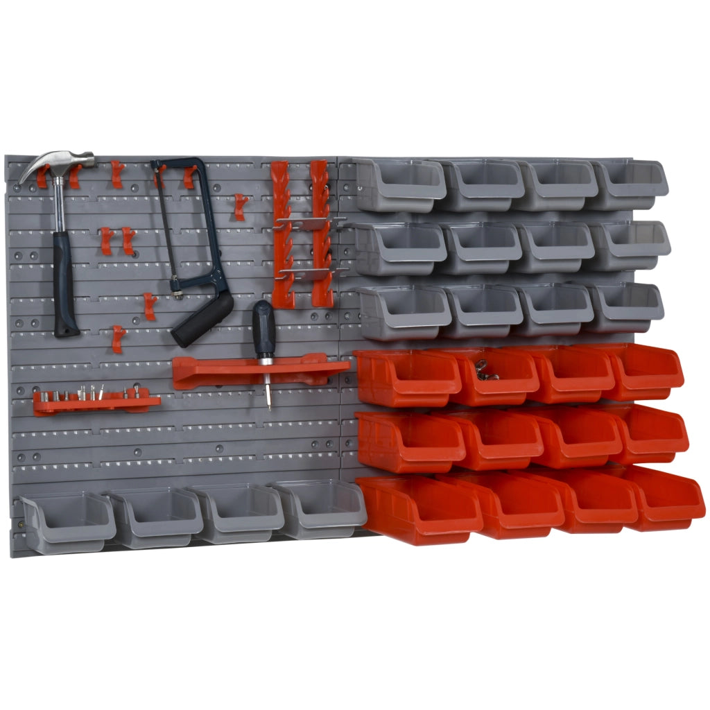 44PZ Contenitore Portautensile Scatole Regolabili e Rimovibile, Montaggio a Muro, PP, Rosso Grigio, 54x22x95cm