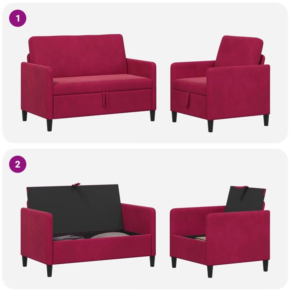 Set di Divani con Storage 2 pz Rosso Vino Poliestere 3429167
