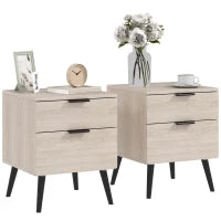 Set 2 Comodini Stile Nordico con Cassetto e Base Rialzata, in Legno, 40x40x50 cm, color Quercia