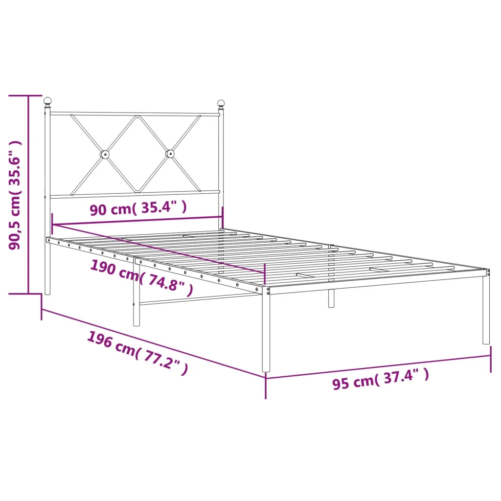 Giroletto con Testiera-Struttura Letto con testiera in Metallo Nero 90x190 cm 203973
