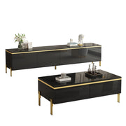 Set Mobile TV e Tavolino da Caffè con 1 Mobile TV e 1 Tavolino; Ampio Contenimento; Stile Lusso Sobrio; Pannelli di Particelle; Nero