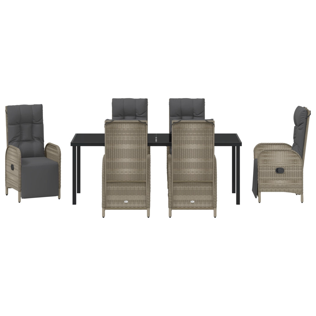 Set da Pranzo Giardino 7 Pezzi con Cuscini Grigio Polyrattan