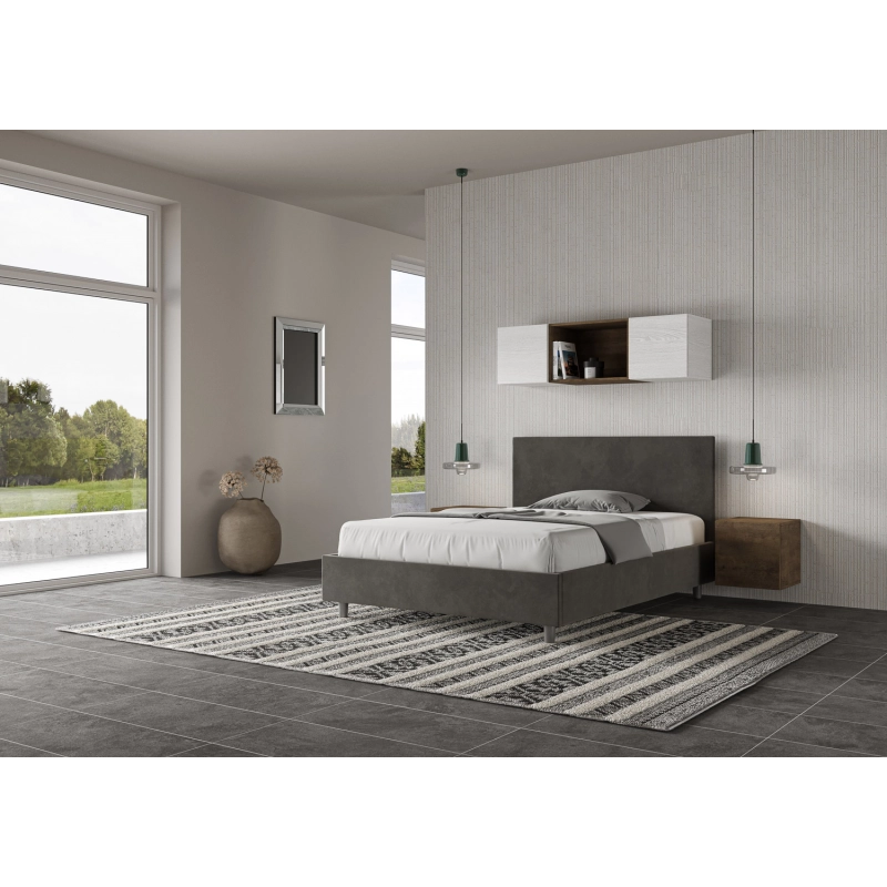 Letto imbottito Matrimoniale francese 140x210 cm Adele - Con rete,Microfibra,Grigio