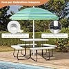 Set Tavolo da Picnic Quadrato con Panche per 8 Persone, Tavolo da Picnic con 4 Panche e Foro per Ombrellone, con Telaio in Metallo, Ogni Panca Portata 225 kg, per Giardino, Cortile (Bianco)