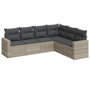 Set Divano da Giardino 6pz | Set Salotto da Giardino con Cuscini Grigio Chiaro Polyrattan