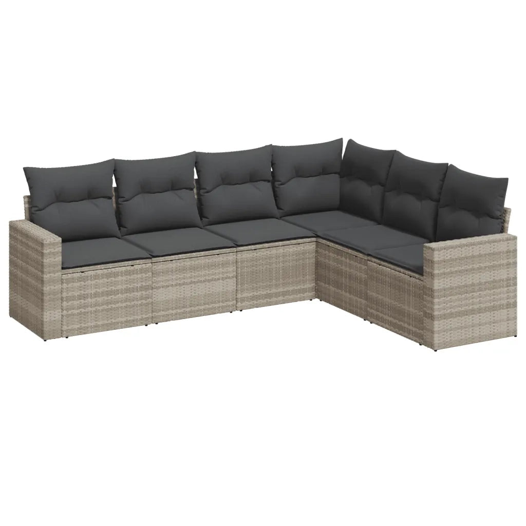 Set Divano da Giardino 6pz | Set Salotto da Giardino con Cuscini Grigio Chiaro Polyrattan