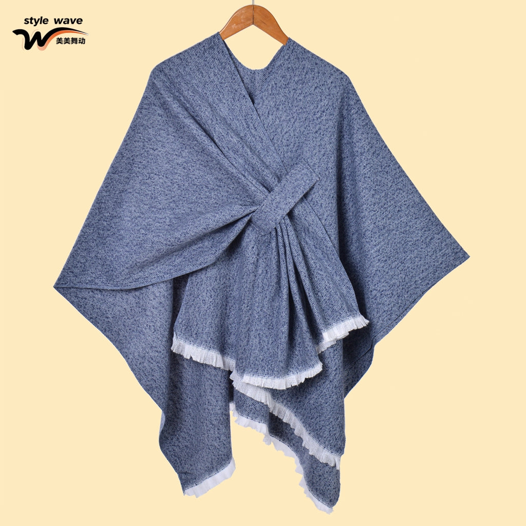 Sciarpa da donna, elegante mantello con cintura diagonale monocromatica