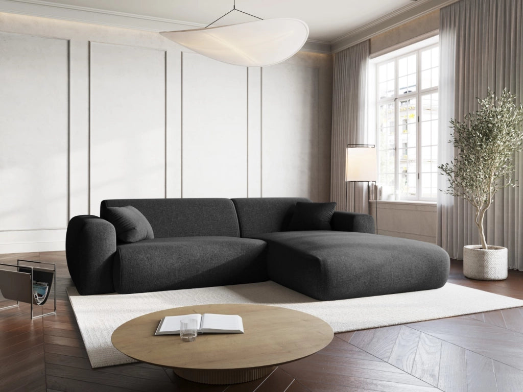 Cosmopolitan Design - Divano angolare destro "Nolio" 4 posti in ciniglia nero 