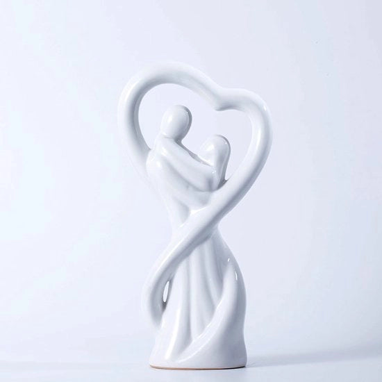 Koppel in Porseleino, Arte Abstracta per Decorazione Camera, Figura Amorosa Abbraccianti, Statue per Uomini e Donne per il Giubileo di Matrimonio (Bianco)