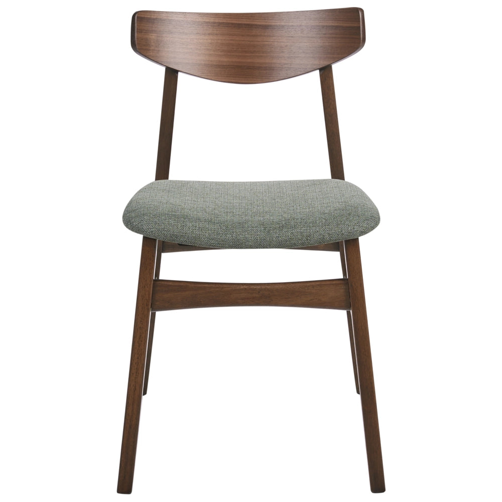 Set di 2 sedie da pranzo con struttura in legno di gomma marrone e verde seduta in tessuto senza braccioli design retrò