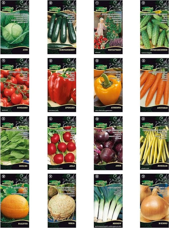Kit di semi per orticoltura - 16 confezioni - Misto di semi per orto - Semi biologici per piante - 16 varietà - Box di semi