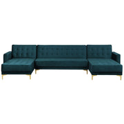 Divano letto ad angolo in tessuto trapuntato in velluto verde acqua moderno a forma di U componibile a 5 posti con chaise longue