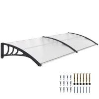 Pensilina Tettoia da Esterno 195x75cm, Tettoia per Esterno in Policarbonato e Alluminio, per Balcone Finestre e Porte, Trasparente