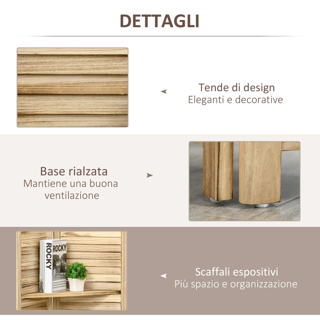 Paravento a 4 Ante con Ripiani in Legno ¨C zephmum ¨C Paulonia 162x170 cm