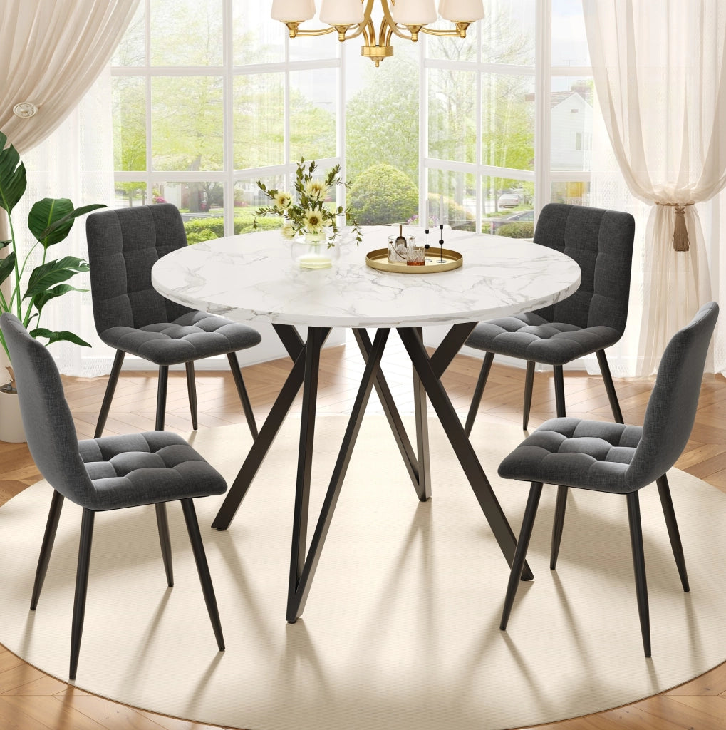 Tavolo rotondo da pranzo 100x100x76 cm in MDF effetto marmo nero con struttura in metallo