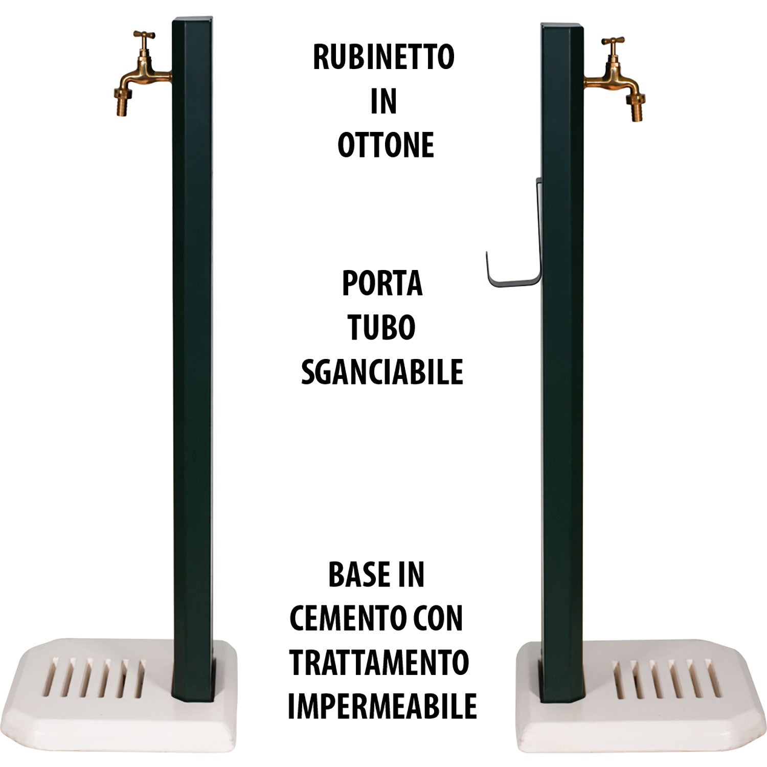 Fontana da Giardino Design a Colonna Ovale Rubinetto in Ottone con Base in Cemento Antracite