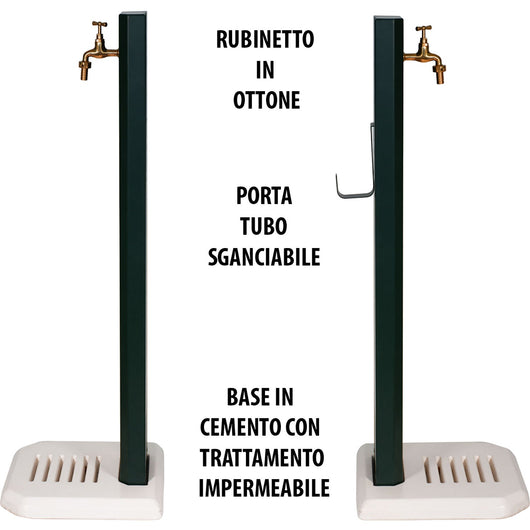 Fontana da Giardino Design a Colonna Ovale Rubinetto in Ottone con Base in Cemento Antracite