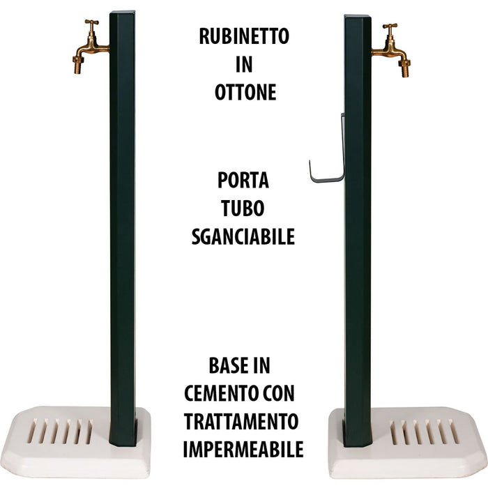 Fontana da Giardino Design a Colonna Ovale Rubinetto in Ottone con Base in Cemento Antracite