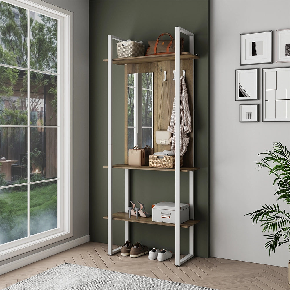 Vicco Armadio da ingresso Bianco 90 x 215 cm con gancio e specchio