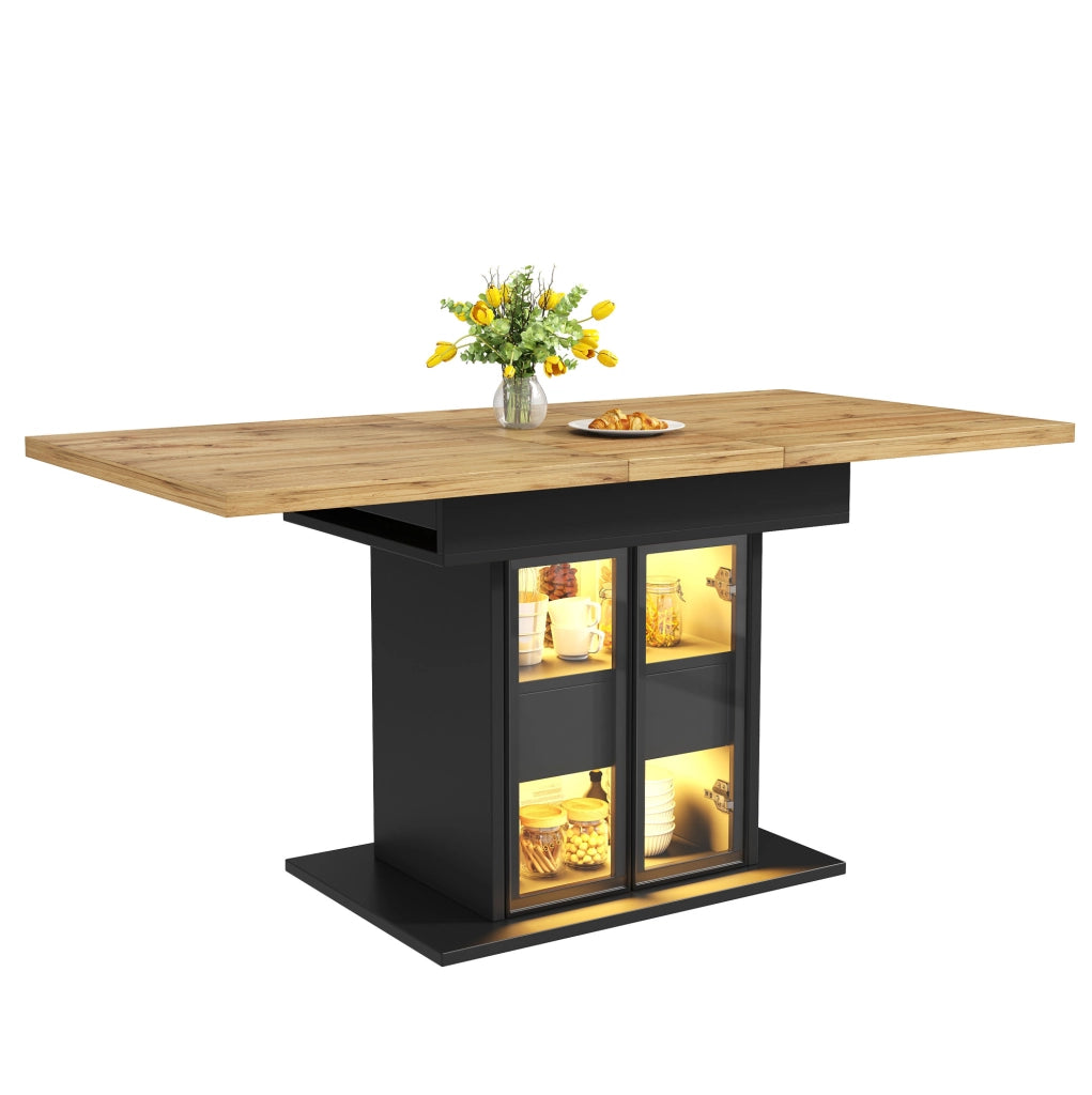 Tavolo da pranzo allungabile 110/140x80x77.9 cm con LED RGB e contenitore; MDF e metallo; nero