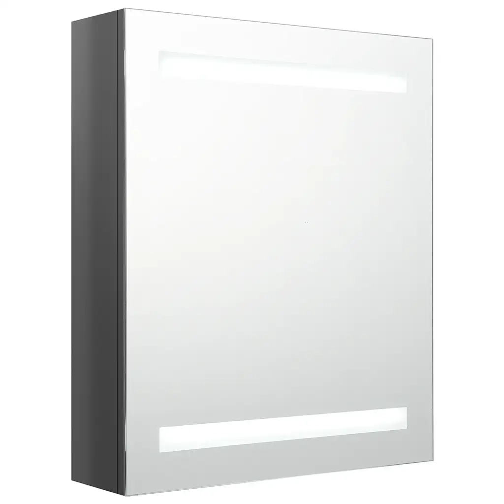Armadietto Bagno | Armadio da bagno con Specchio e LED Grigio Lucido 50x14x60 cm