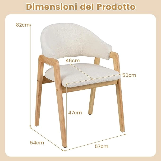 Set di 2 Sedie da Pranzo, Sedia da Cucina con Seduta Imbottita e Schienale Curvo Ergonomico, Bracciolo Confortevole e Piedini Regolabili, Poltrona in Legno per Sala da Pranzo