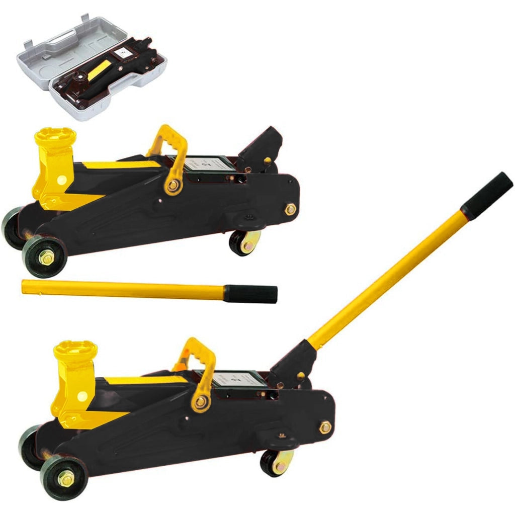 Cric Sollevatore Idraulico Per Auto Martinetto 2t Ruote Bidirezionali A Cuscinetto Assetto Ribassato Professionale Per Veicoli Auto Moto Con Valigetta Nero E Giallo