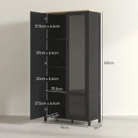 Mobile Dispensa Cucina in Legno a 9 Ripiani Regolabili con Ante in Vetro, 76x36x160 cm, Nero e color Legno