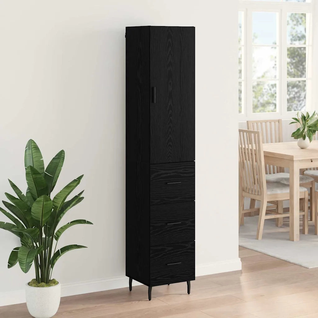 Credenza Rovere Nero 34,5 x 34 x 180 cm Legno multistrato