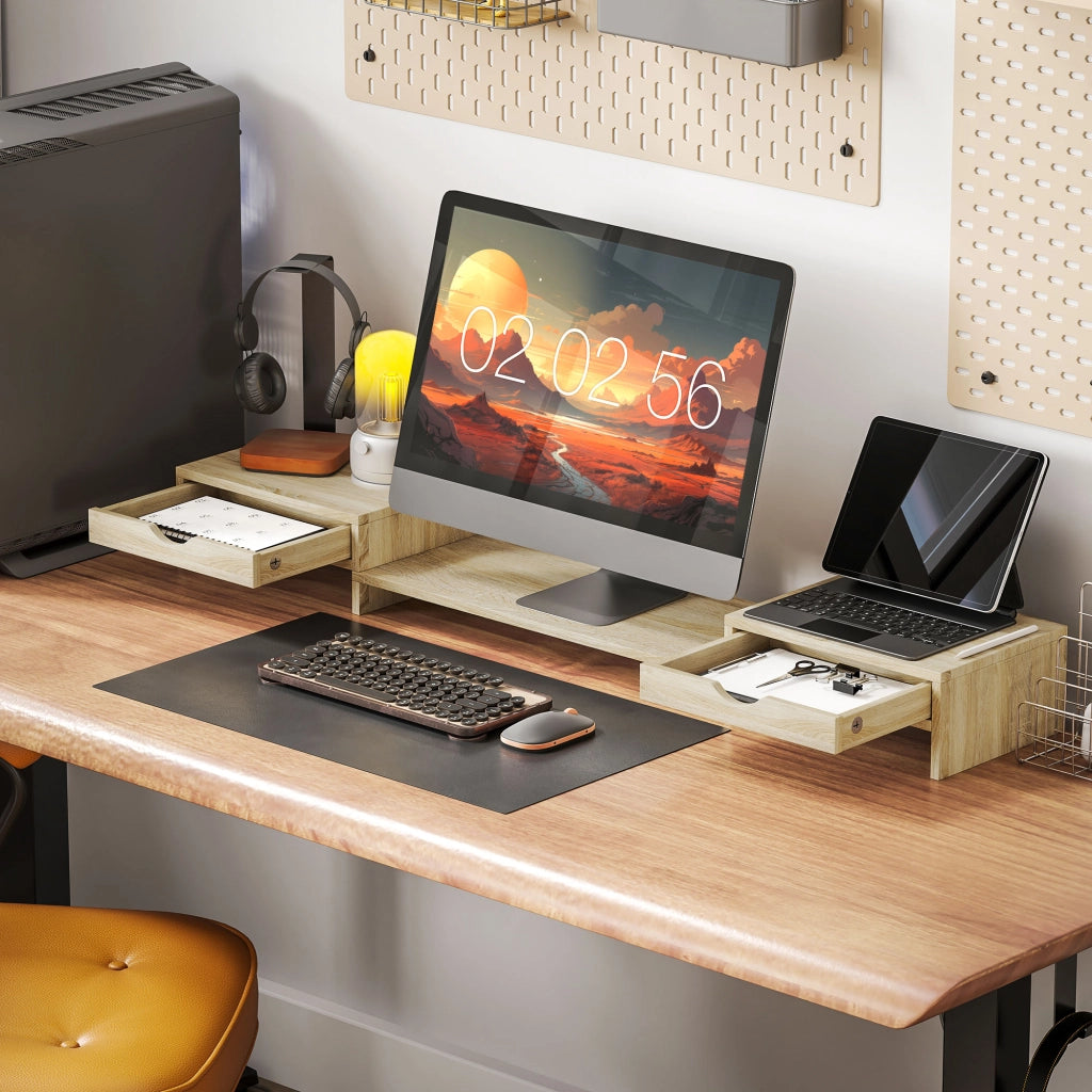 Scrivania regolabile con 2 cassetti e supporto monitor ¨C Zephmum ¨C Grigio 60-116 cm