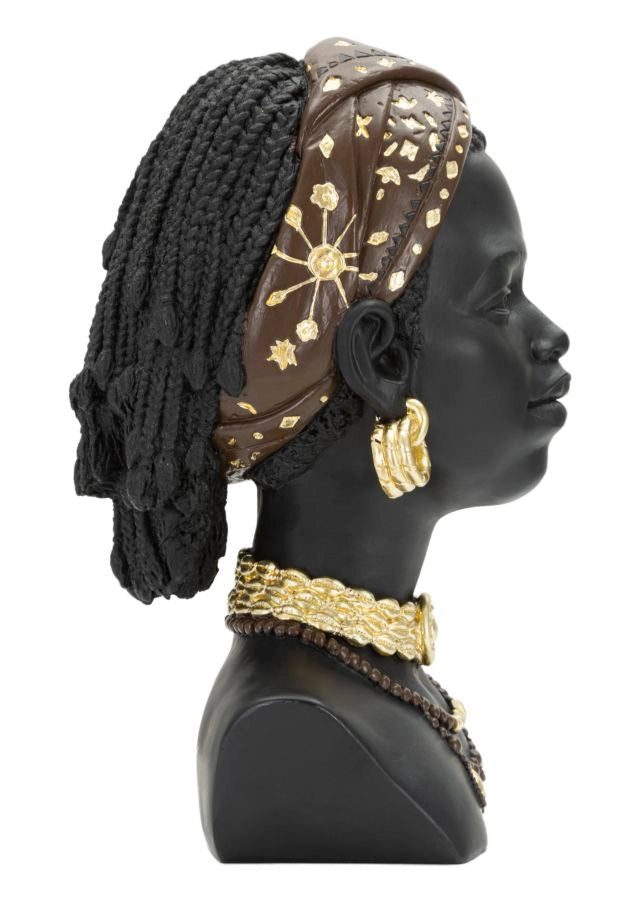 Statua Donna Masai 19x30x18,5 cm in Poliresina Nero/Oro
