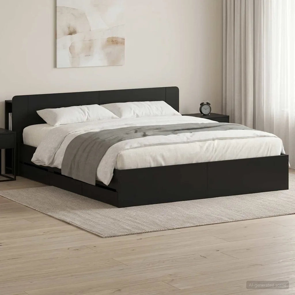 Telaio del letto con storage con testiera Nero 200 x 200 cm