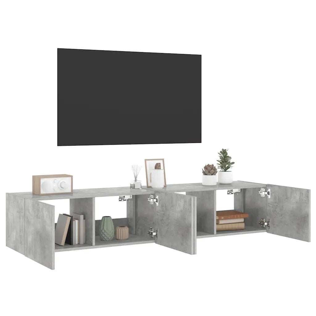 Mobili TV a Parete con Luci LED 2pz Grigio Cemento 80x35x31 cm 837288
