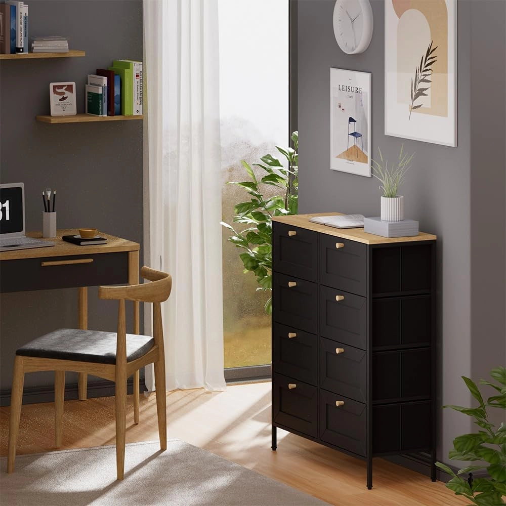 Cassettiera Belaro, Nero, 80 x 95 cm con 8 cassetti, per riporre abiti e oggetti di uso quotidiano