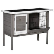 Conigliera con tetto in asfalto, mangiatoia, vassoio amovibile e 2 porte, in legno, 91 x 46 x 71 cm, grigio