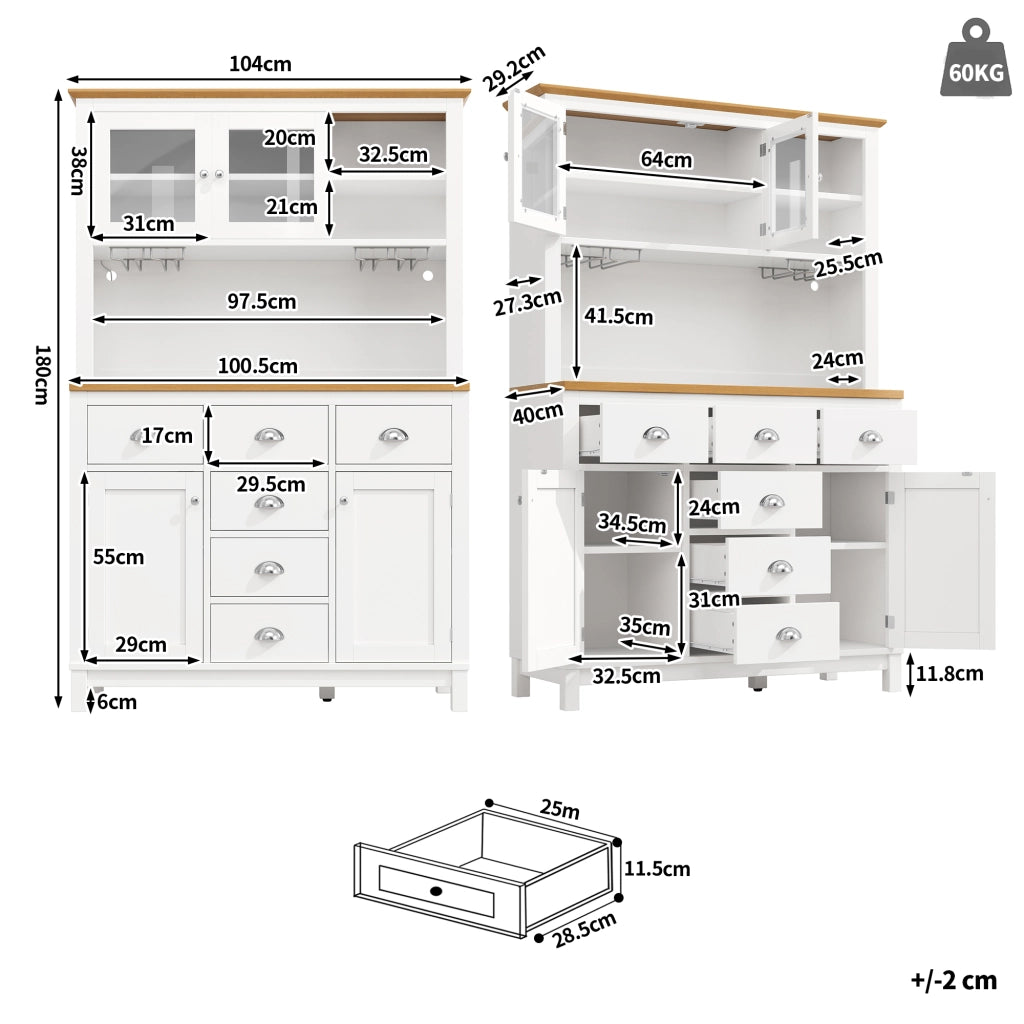 Buffet Credenza con LED ¨C MINIMAL ¨C Verde/Bianco, 4 Ante, 104x40x180cm