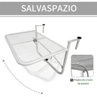 Tavolo da Ringhiera con Ganci ad Altezza Regolabile su 3 Livelli, in Metallo, 60x56.5x45 cm, Bianco