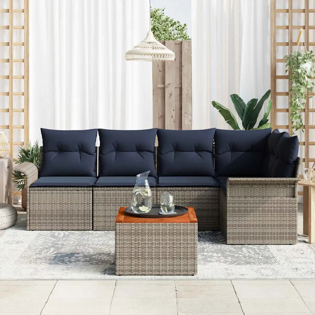 Set Divano da Giardino con cuscino 6 pcs Grigio polyrattan