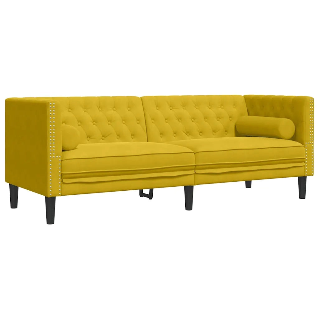 Divano Chesterfield con Rinforzi 3 Posti Giallo in Velluto