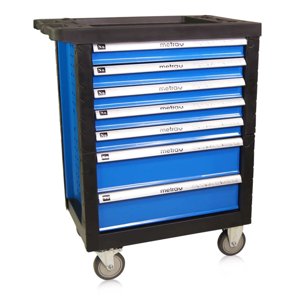 Carrello da officina, pieno di 14 set di utensili, colore blu