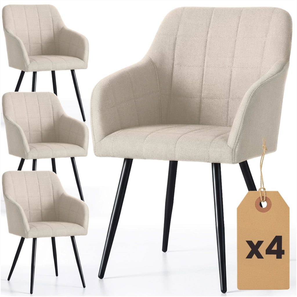 Set di 4 Sedie imbottite con cuciture quadrate LUXANO Beige gambe nere tessuto Lumos
