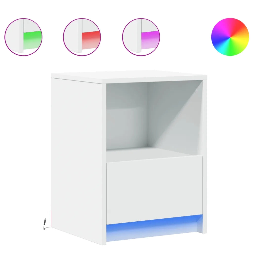 Comodino con Luci LED Bianco in Legno Multistrato 852019