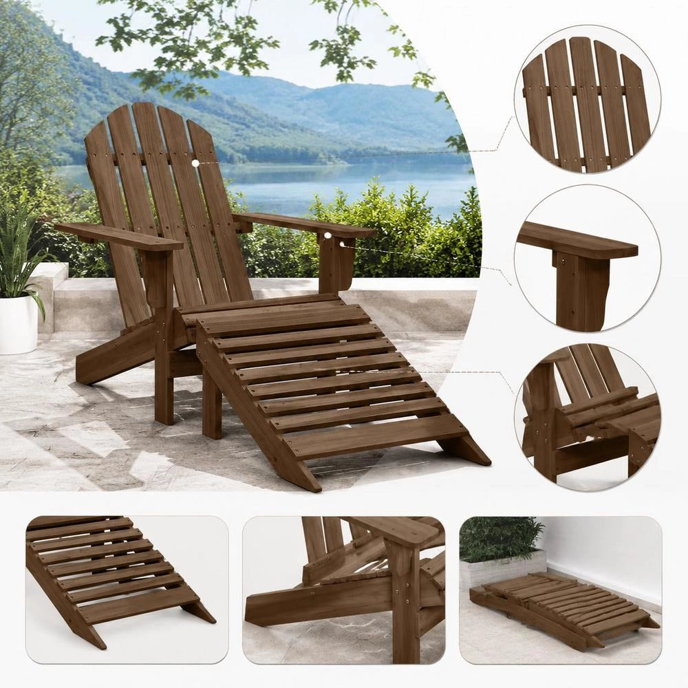 Garden Chair With Footrest, Wood, Brown