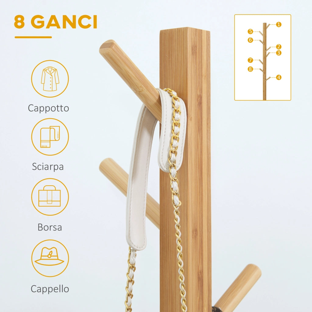 EasyComfort Appendi Abiti da Terra in Legno di bambù con 8 Ganci e Base a X, 49.5x 49.5x 178cm, Naturale
