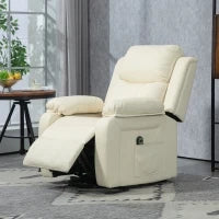 Poltrona Alzapersona Reclinabile a 160° con Poggiapiedi e Telecomando, in Pelle PU e Acciaio, 76x90x105 cm, Crema